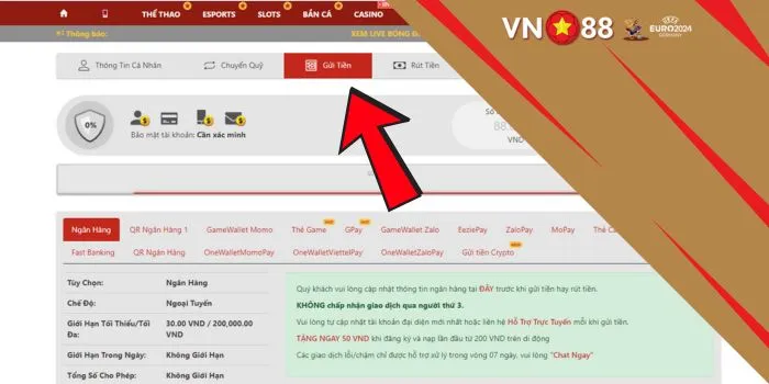 Hướng dẫn nạp tiền VN88 chi tiết với 5 bước dễ hiểu